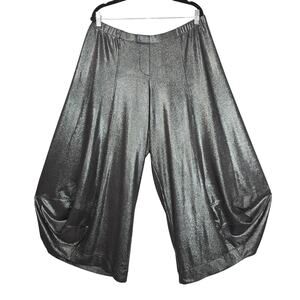Alembika Pants Womens 6 Silver Metallic Wide Leg Balloon Cropped Draped EP254S